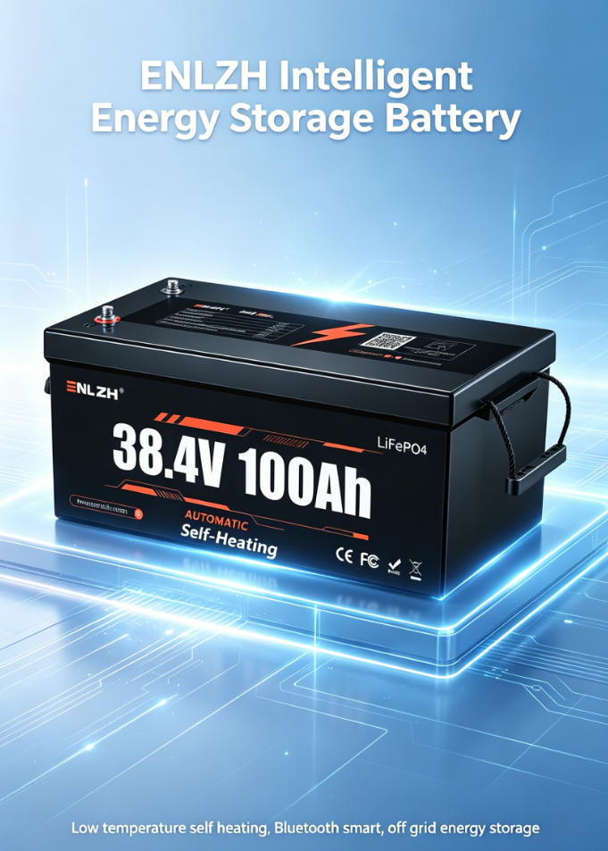 Enlzh Metal Case Self-Heating LiFePO4 Battery 38.4Volt 100Ah Lithium Golf Cart Battery With Charger