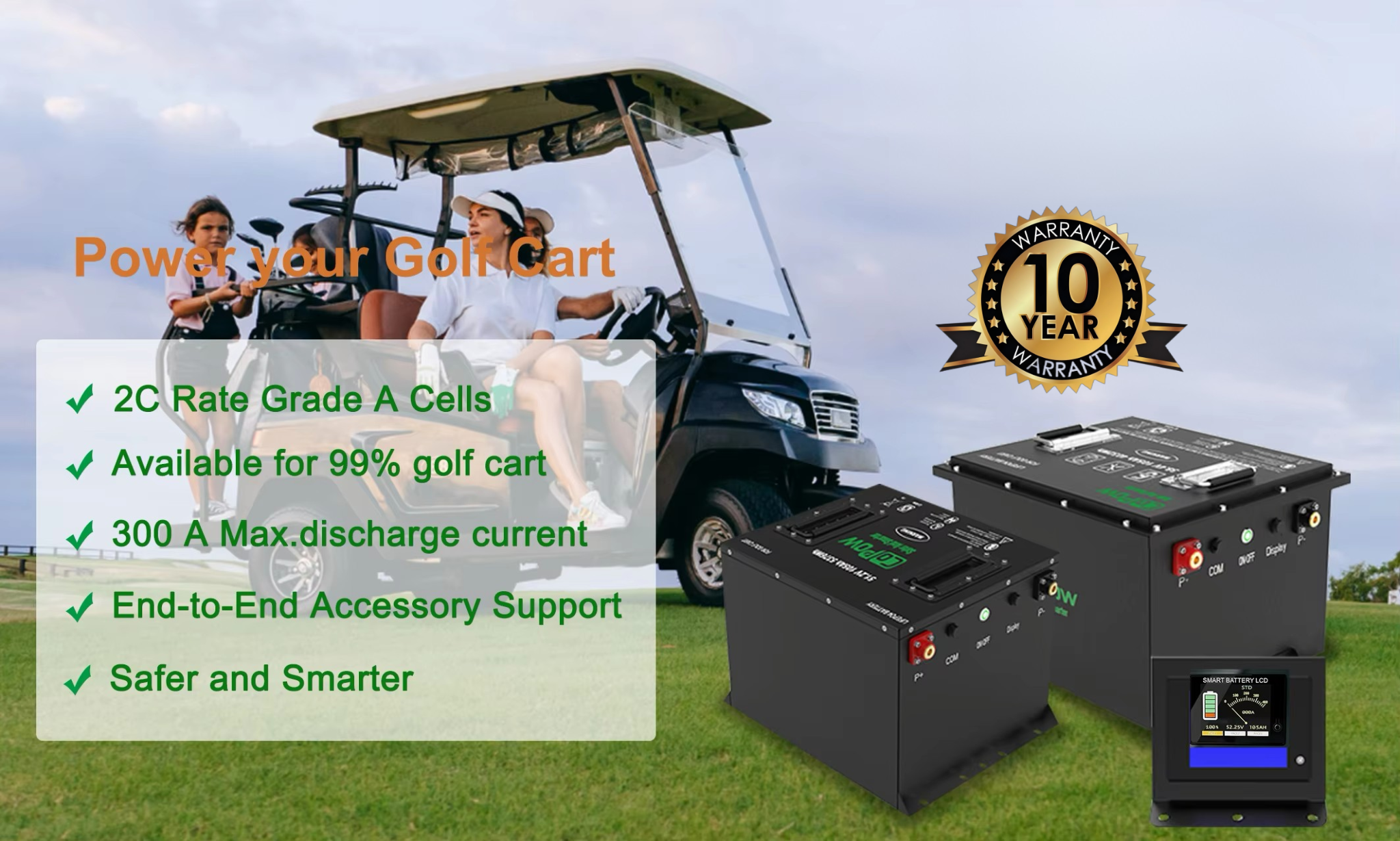 Fast Charging Customized Electric 48V Golf Cart Lithium Battery Pack 36V 48V 72V 100Ah 200Ah 300Ah Lifepo4 Golf Cart Battery