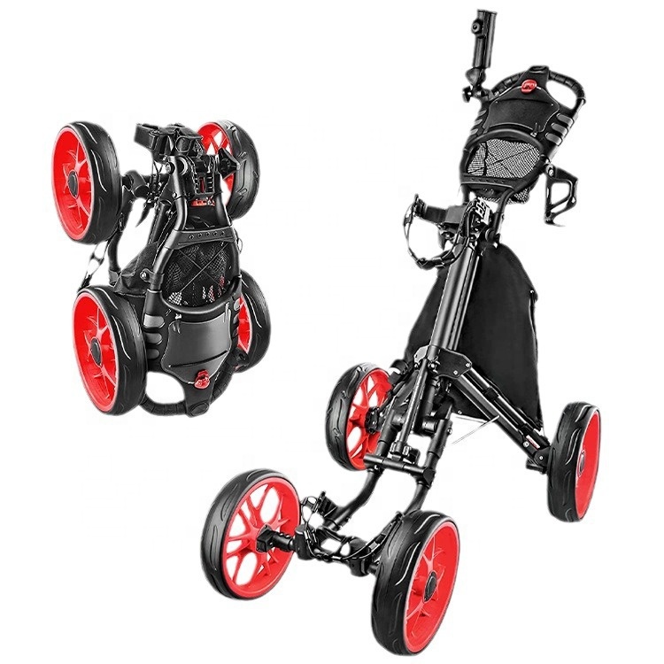 Manufacturer's Custom Logo Print Foldable 4-Wheel Golf Bag Cart Strong Aluminum Material Golf Trolleys