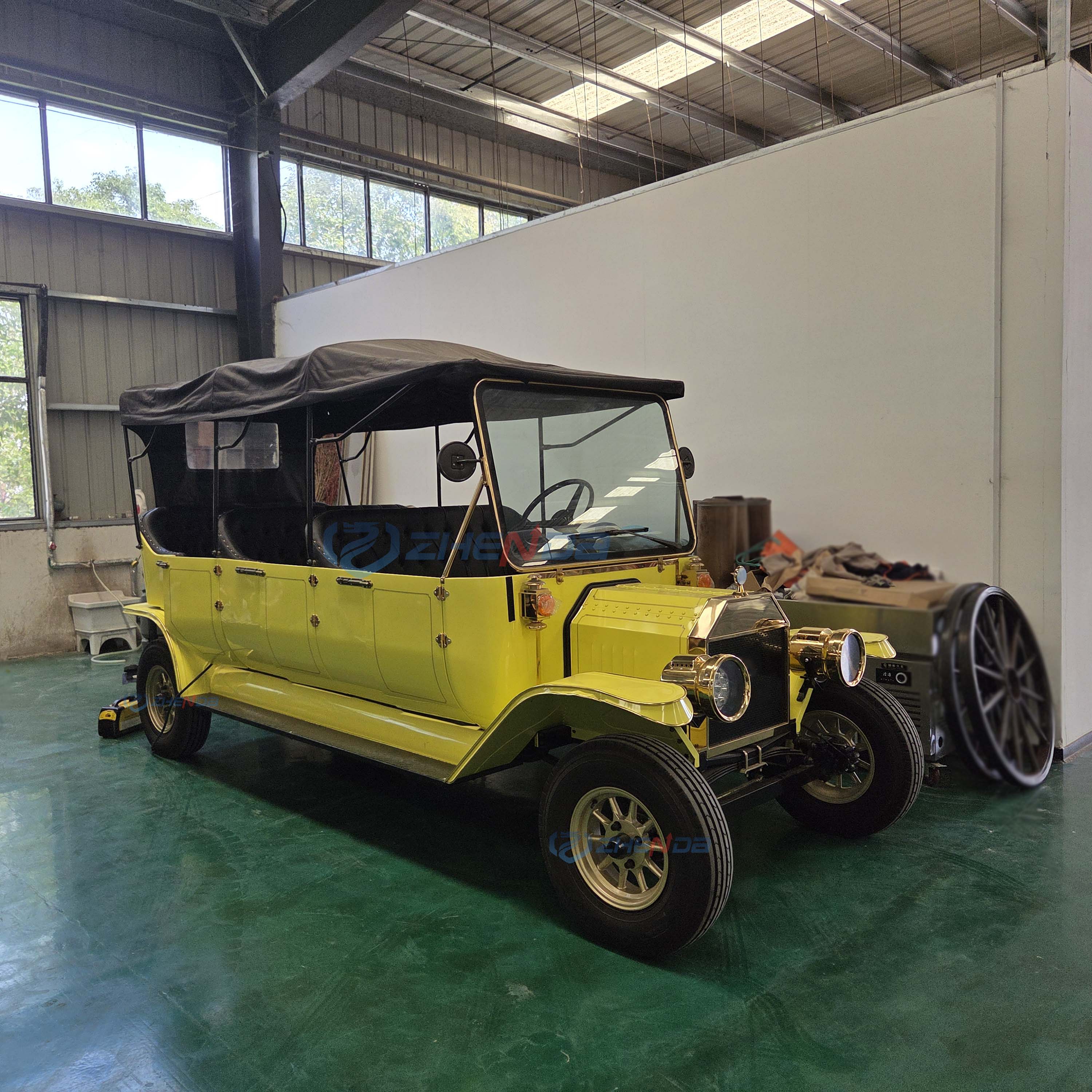 ZHENDA 8 Seat Electric Yellow Sightseeing Car Classic Golf Cart Custom Color Street Legal Lead Acid Battery Tour Vehicle