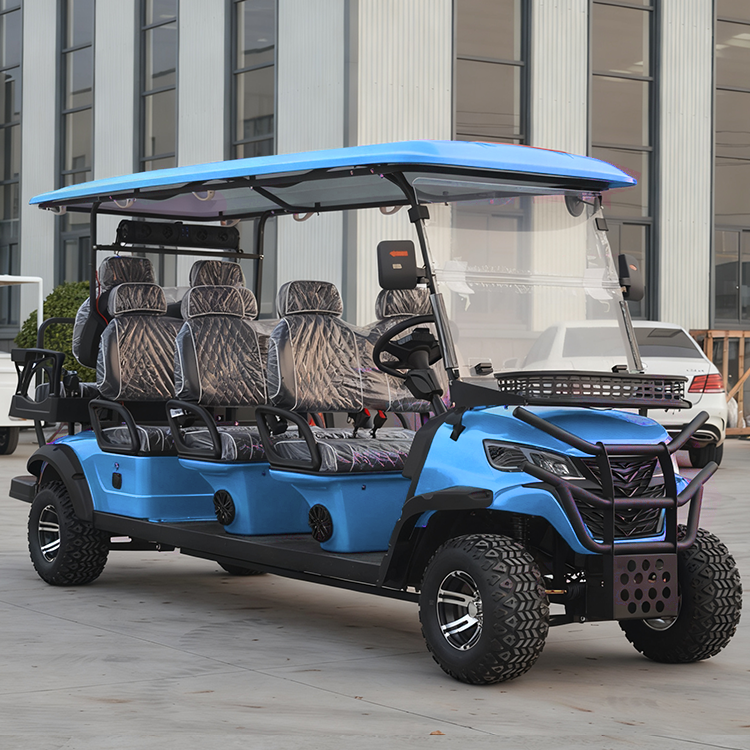High Performance 8 Seater Blue Electric Golf Cart With 72V High Power Motor LED Lights For Resort Hotel Scenic Area
