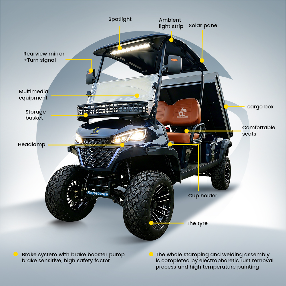 Customized Electric 72V Pickup Truck Aluminum Cargo Bed 2 Seater Utility Carts Buggy Golf Cart