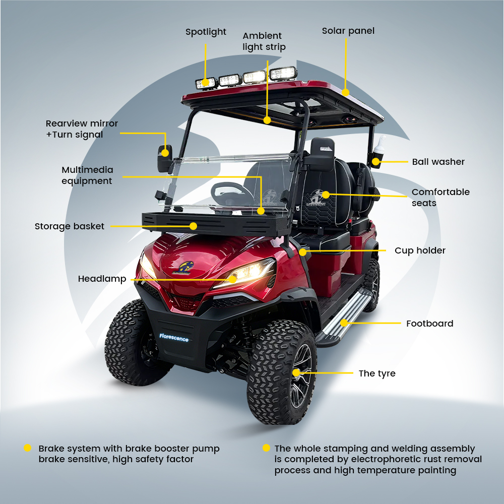 4 Seater Off-Road Electric Golf Cart Luxury LED Light Sightseeing Car 72V Lithium Battery Street Legal Club Buggy