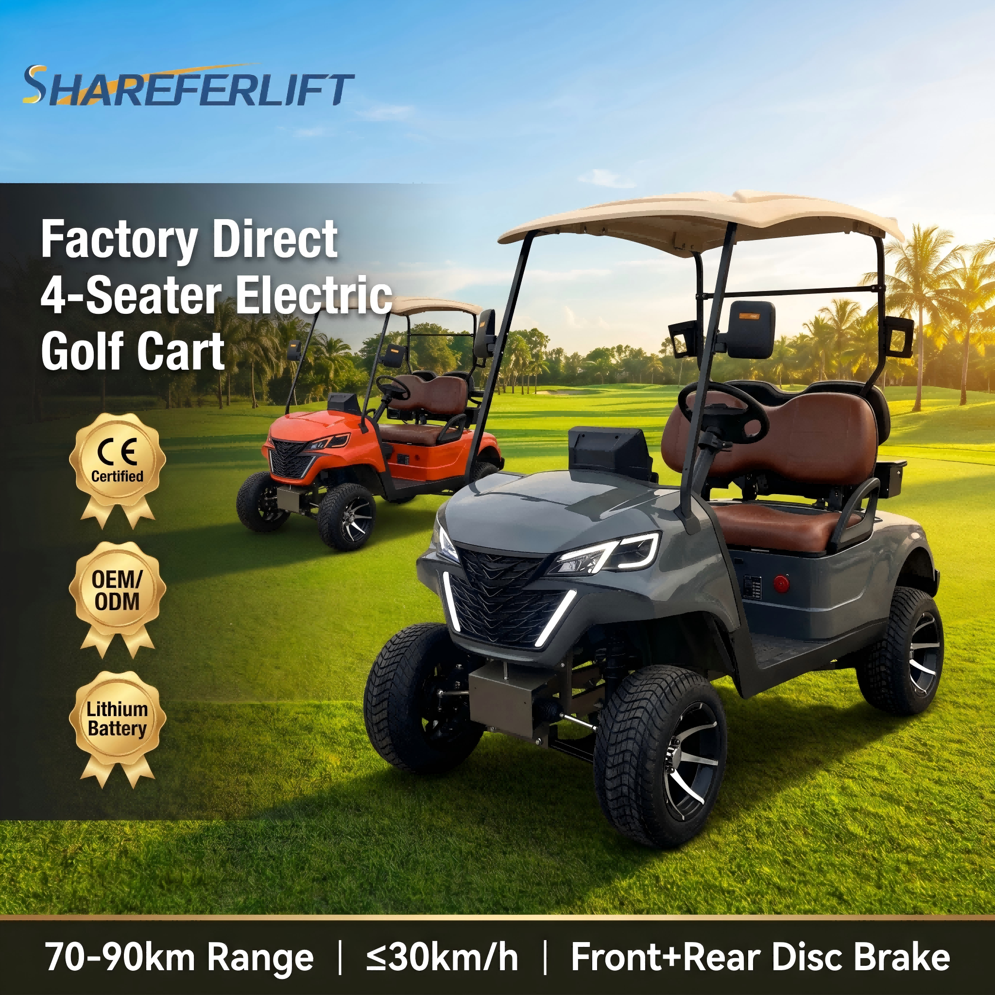 Off-Road 4 Seater Electric Golf Cart with Lithium Battery 60V Modern Hunting Golf Buggy for Resort