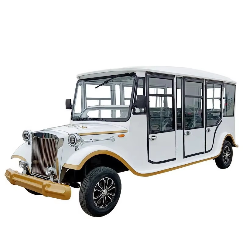 Wholesale Professional Parison 11-seats White Electric Sightseeing Bus &amp; Golf Carts with Vintage Style for Tourist and Hotels