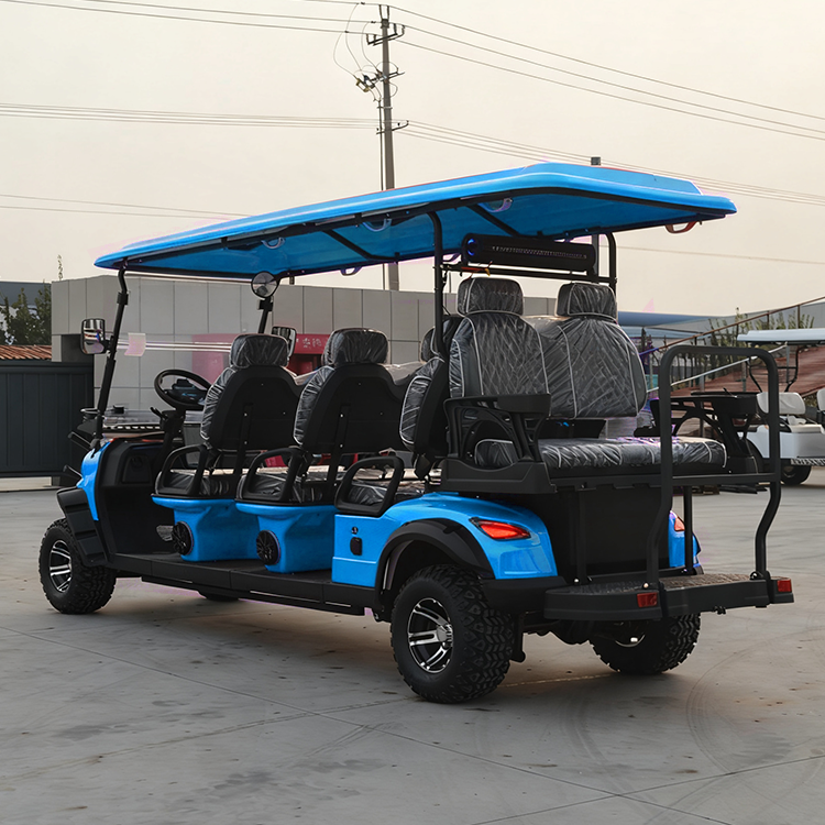 High Performance 8 Seater Blue Electric Golf Cart With 72V High Power Motor LED Lights For Resort Hotel Scenic Area
