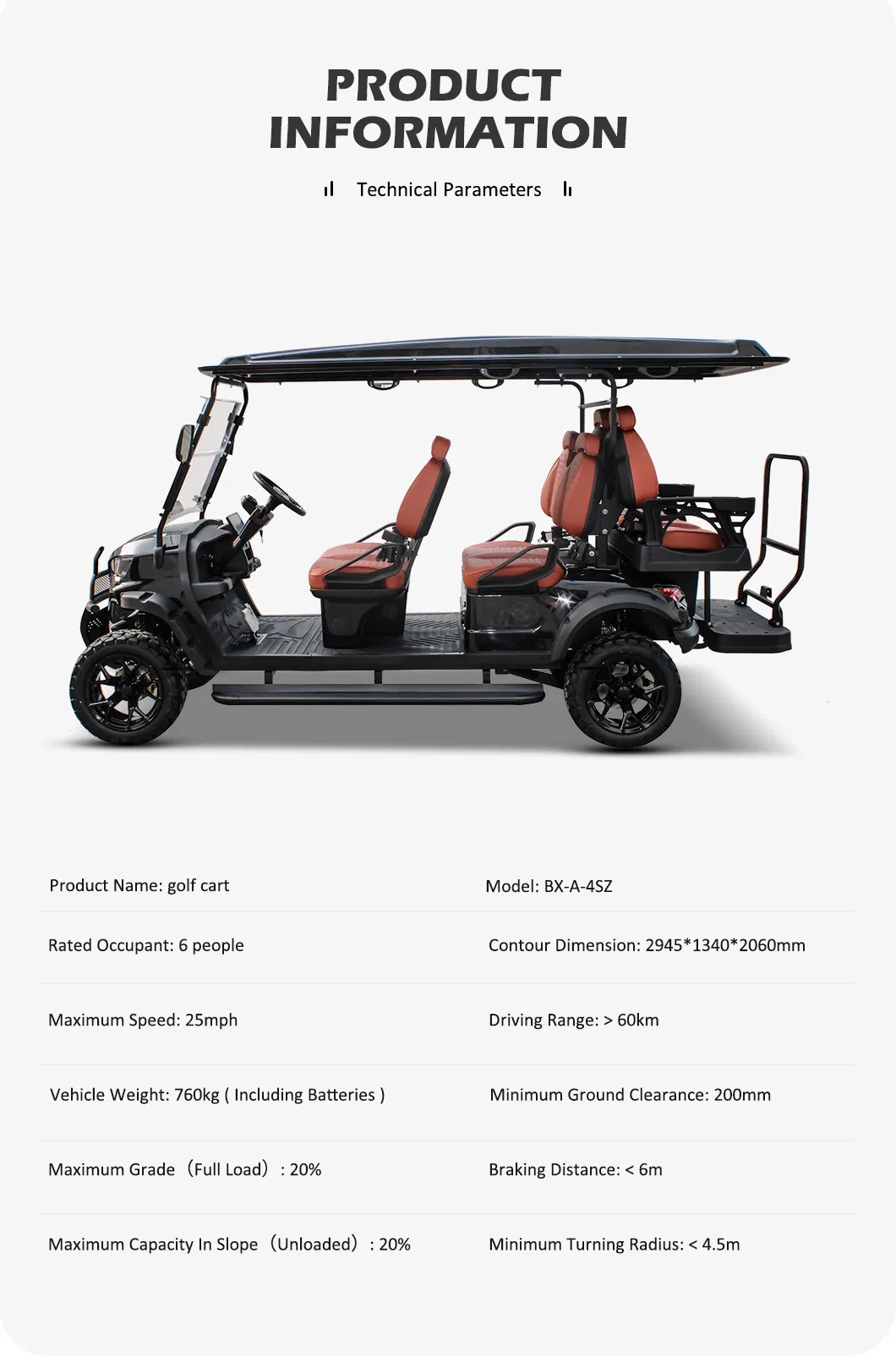 72/48 Volt Street Legal 4+2 Seater Golf Car 6 Hunting Electric Golf Cart with Lithium Battery