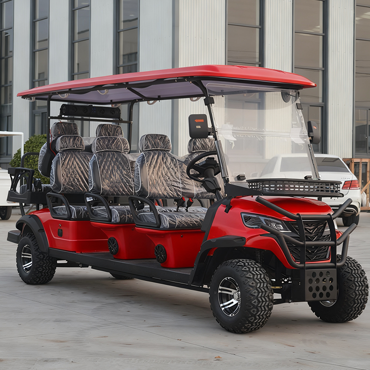 Heavy Duty 8 Seater Electric Golf Cart Red Off Road Buggy Equipped with Long Range Lithium Battery for Resort Campground