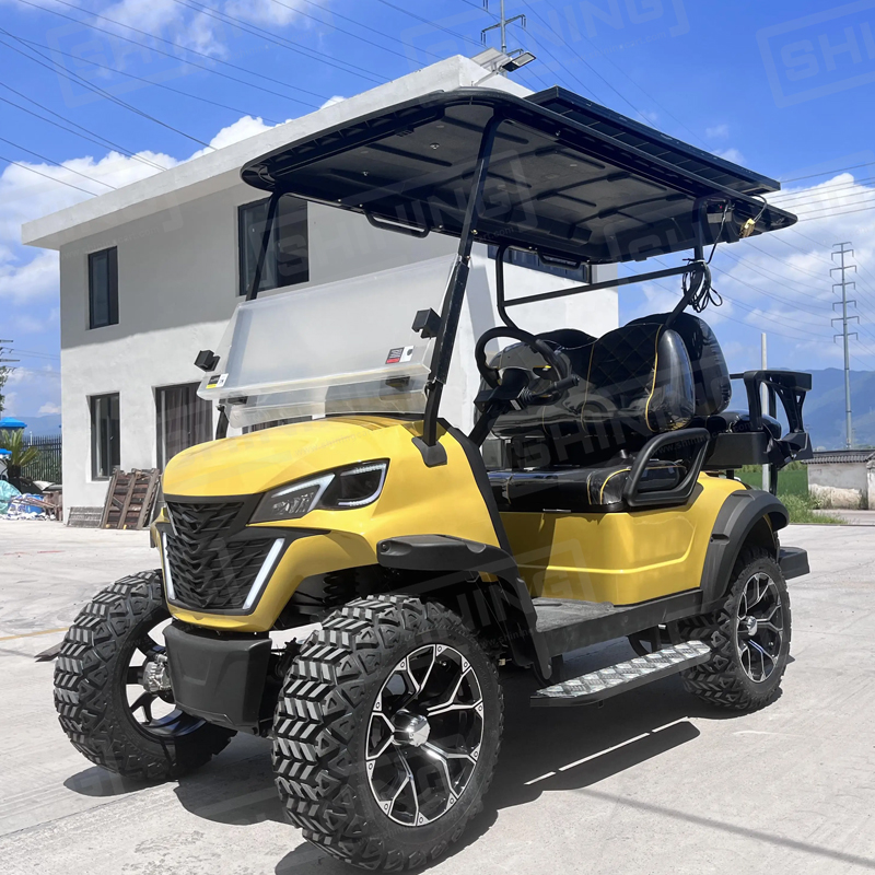 Shininglsv Chinese 48V Electric 4 Seat Customized Steel Golf Cart with 5KW AC Motor 60km/h Max Speed Solar Panel