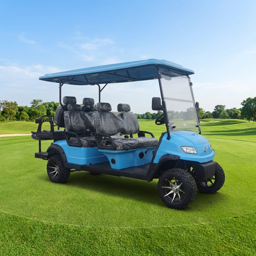 Multifunctional Blue 8 Seater 4x4 Drive Electric Golf Cart with Maintenance-free Battery for Resort Hotel