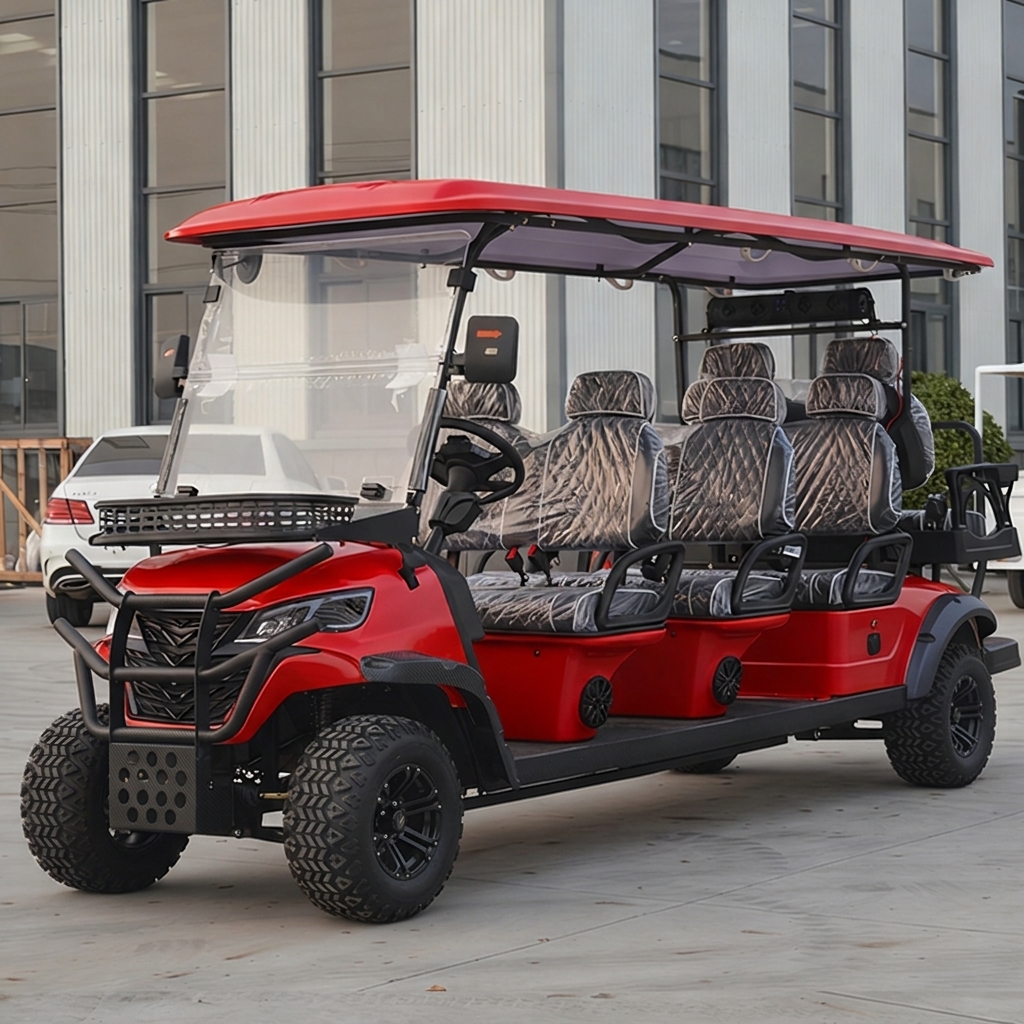 Heavy Duty 8 Seater Electric Golf Cart Red Off Road Buggy Equipped with Long Range Lithium Battery for Resort Campground