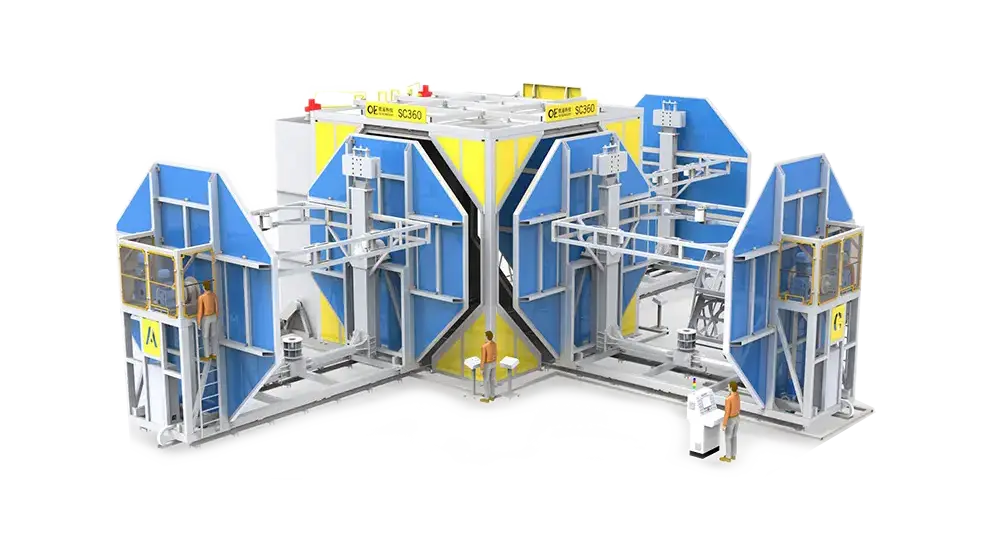 Square shuttle rotomolding machine