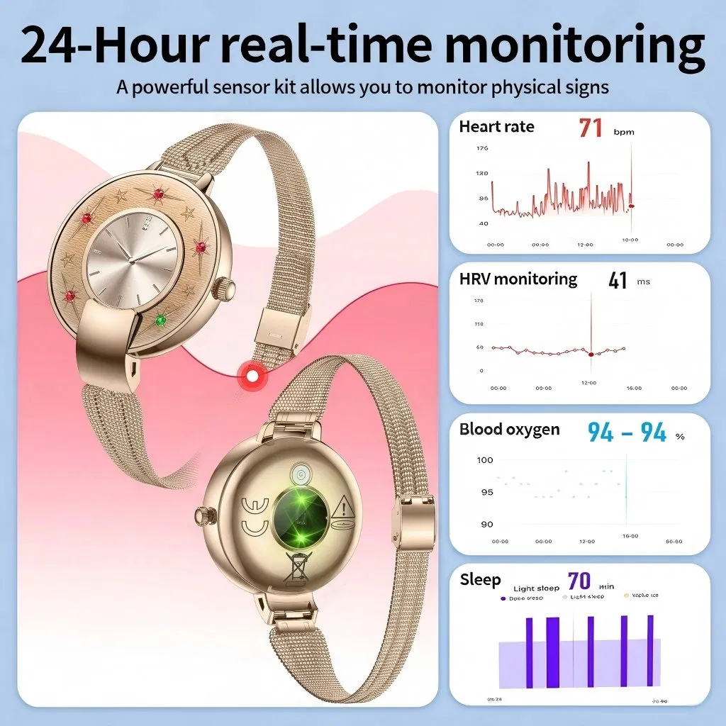 Custom Sdk Metal Chain Waterproof Ladies Health Heart Rate Monitoring Fitness Watch Sensor Measuring Smart Activity Tracker Without Display