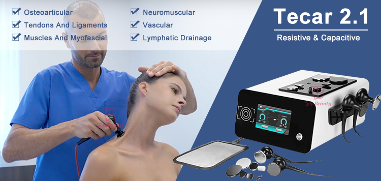 Portable 448kHz Tecar Therapy Machine Cet Ret Physiotherapy Device for Home Use Pain Relief Body Rehabilitation