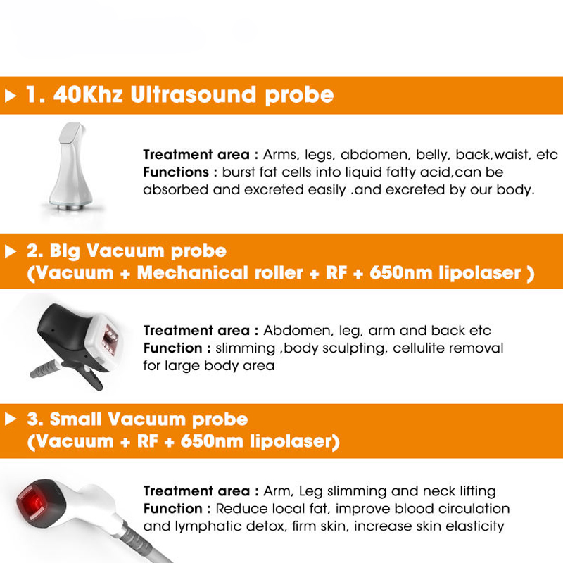 Multi-Functional Vela Ultrasonic Cavitation Device Combines Ultrasound Therapy RF Treatment Infrared Light and Rolling Massage Body Slimming Machine