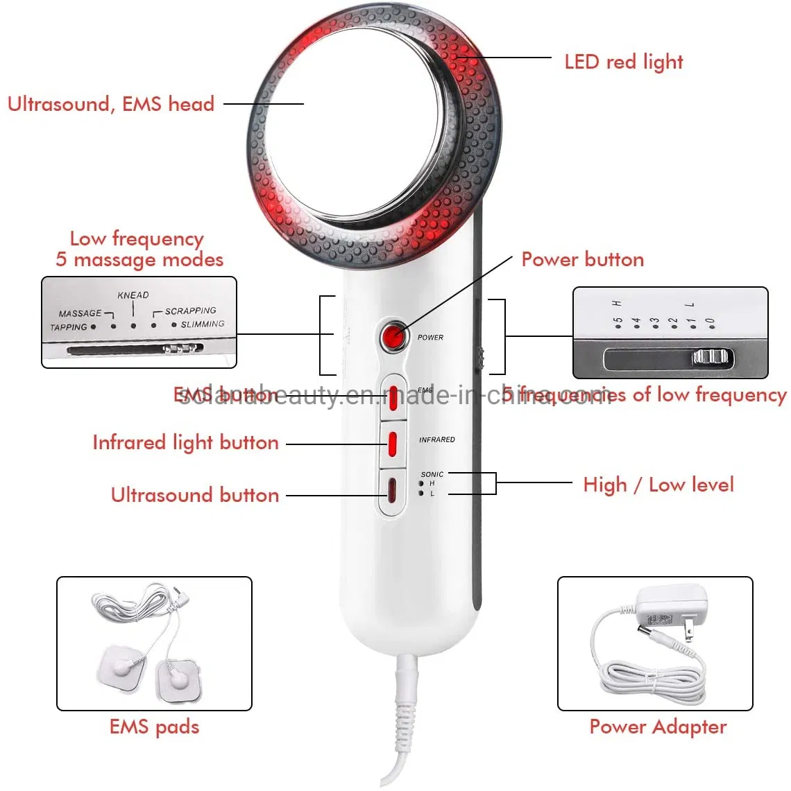 3 in 1 Tens EMS Massage Infrared Therapy Beauty Device for Home Use with Ultrasound Cavitation