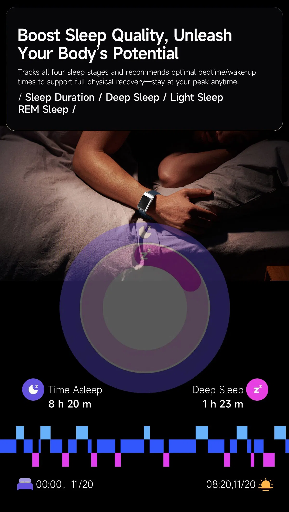 Performance Health Tracker Woven Fabric Band with Heart Rate Sleep and ECG+PPG Monitor for Athletic Sports