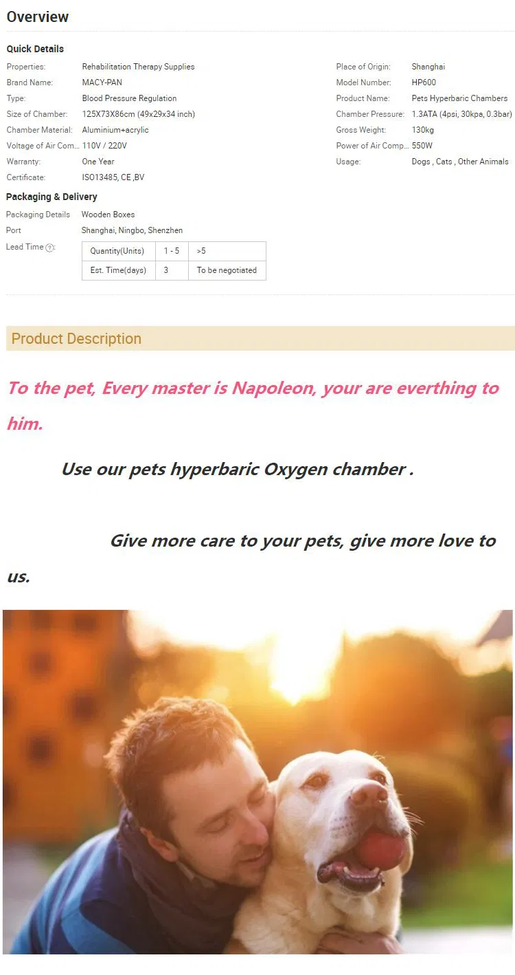 Veterinary Hyperbaric O2 Oxygen Therapy Equipment