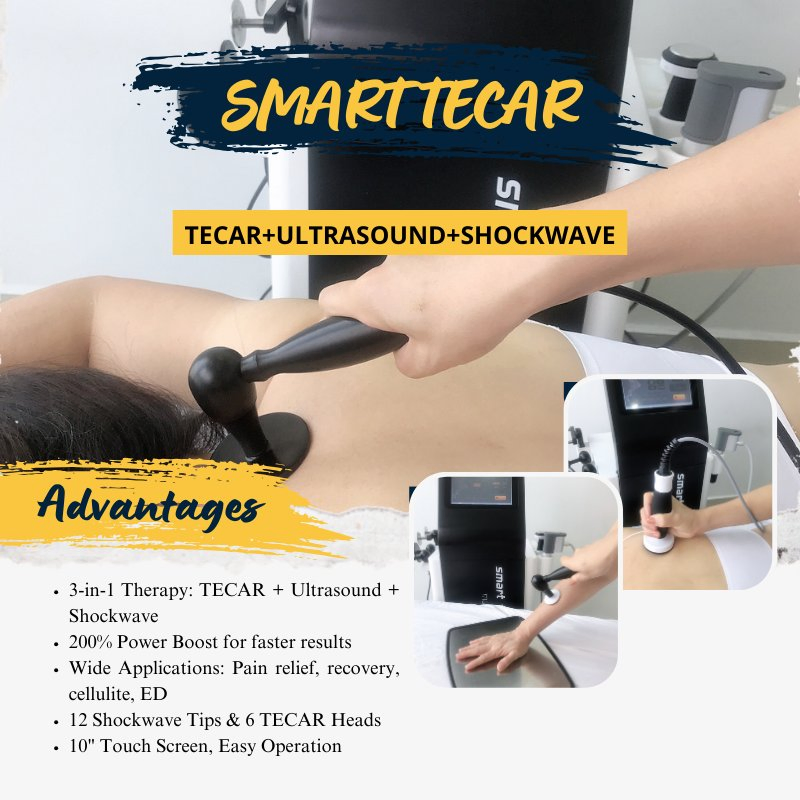 Professional 3 in 1 Tecar Ultrasound Shockwave Therapy Device for Clinical Pain Relief