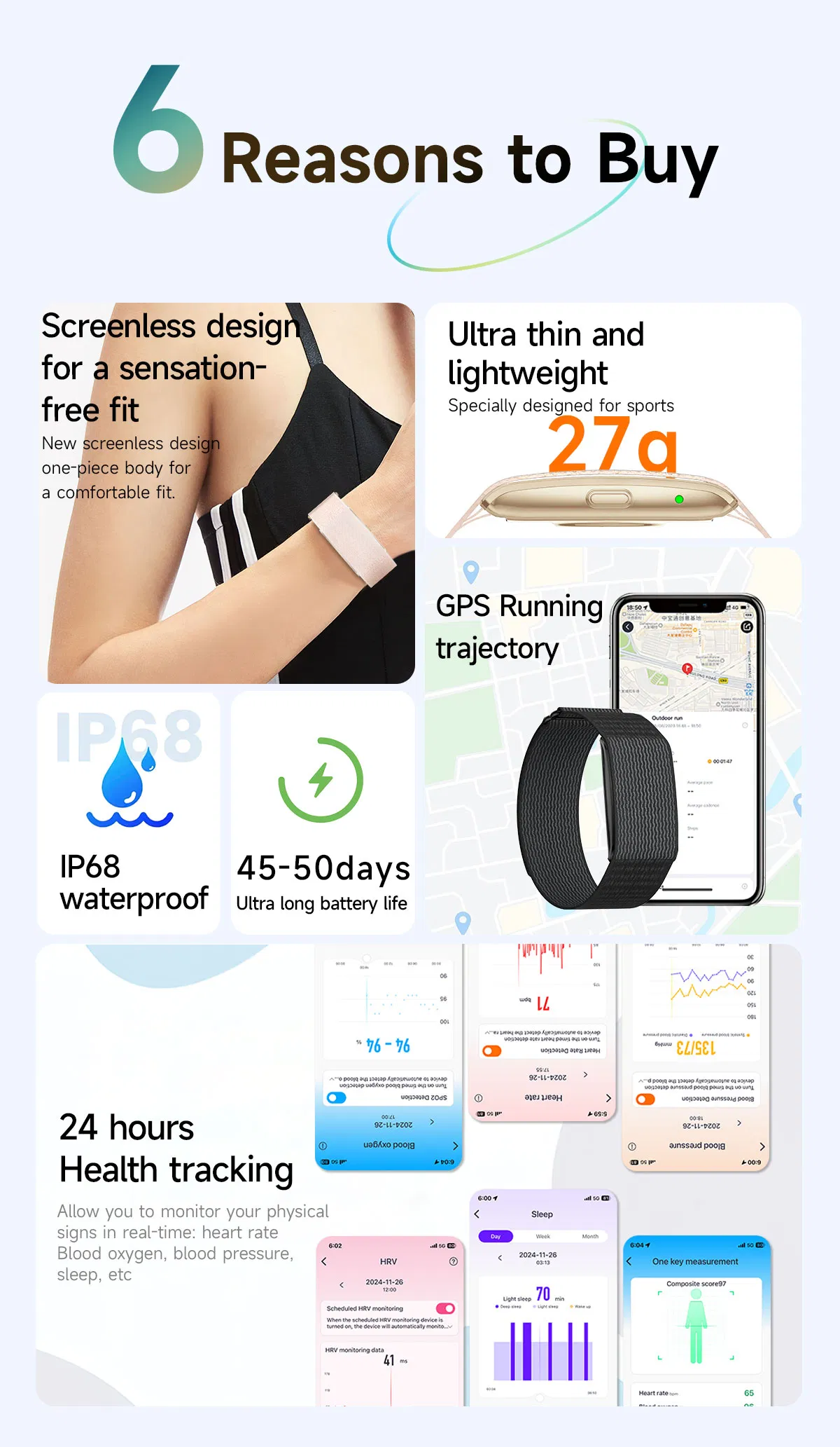 No Screen Smart Bracelet Heart Rate Sleep Monitoring Multi Sport Modes APP Control Vibration Reminder H59max Activity Tracker