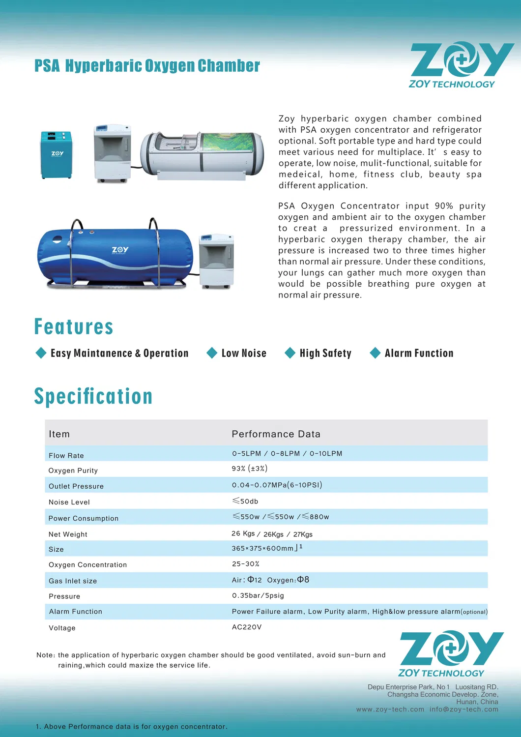 Technical Specifications HBOT