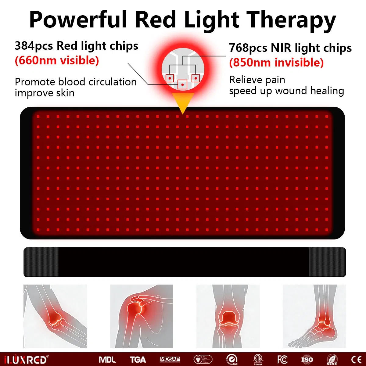 Relax Muscle Pain Relief Speed up Blood Circulation Red Light Therapy Belt 384PCS (3-chip) Home Use Full Body LED Infrared Red Light Therapy Mat Device