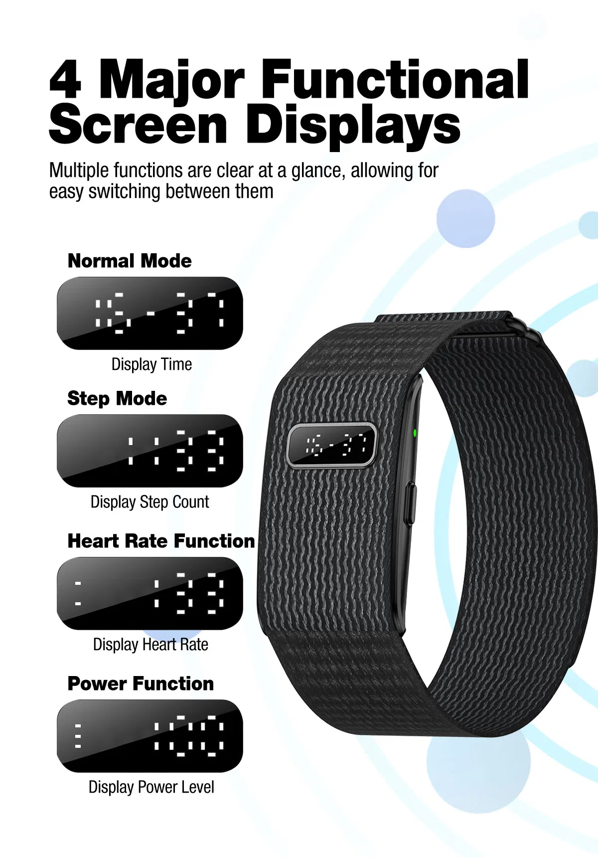 Smart Watch Band Blood Pressure Oxygen Monitor Heart Rate Sleep Tracking IP68 Waterproof Health Fitness Tracker with LED Digital Display