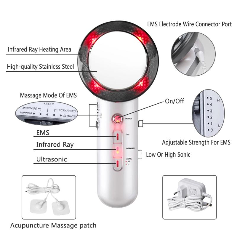 Rechargeable EMS Ultrasonic Red Light Therapy Slimming Massage Beauty Machine