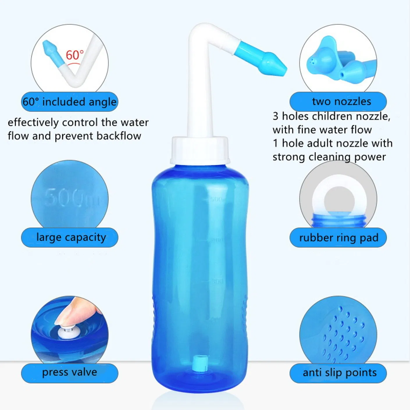 Water Pulse Sinus Rinse Nasal Irrigation Bottle Nose Cleaner Nasal Irrigator with Two Nozzles