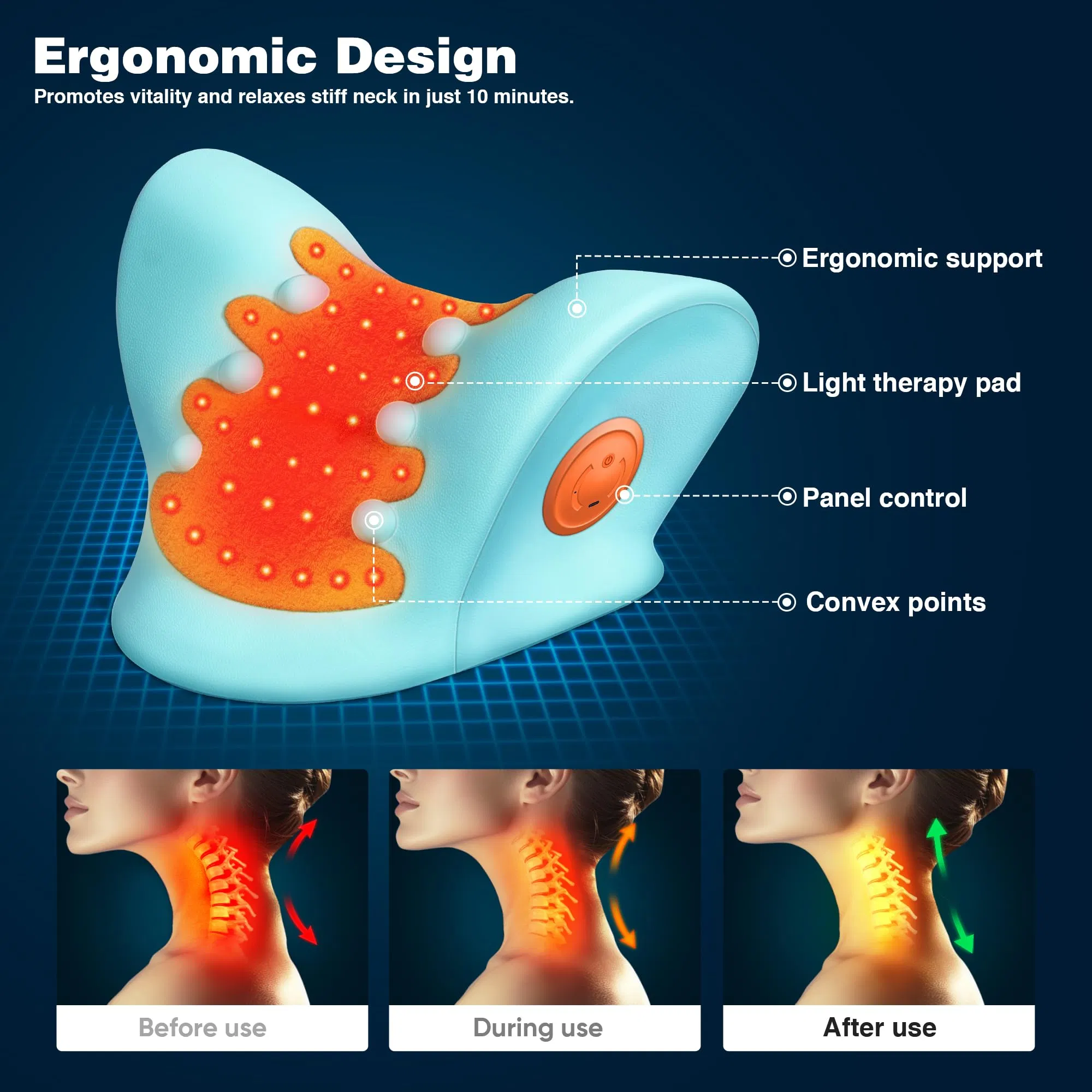 OEM Smart Infrared Light Red Light Therapy Heated Neck and Shoulder Relaxer Portable Cervical Traction Device for Neck Pain Relief and Cervical Spine Alignment