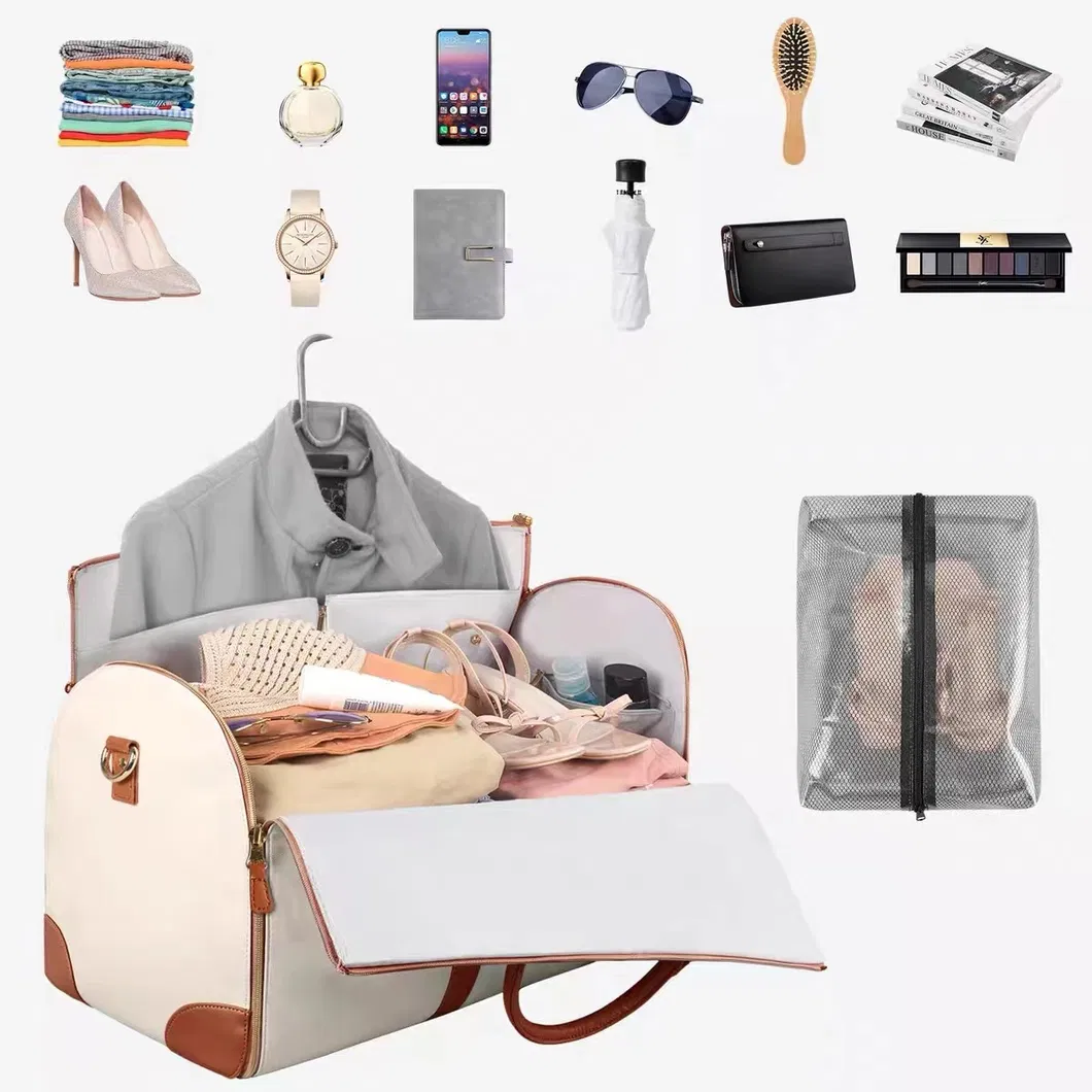 Bolsas de viaje de lona impermeable de PU personalizadas con pouch para zapatos, maletas colgantes para viajes
