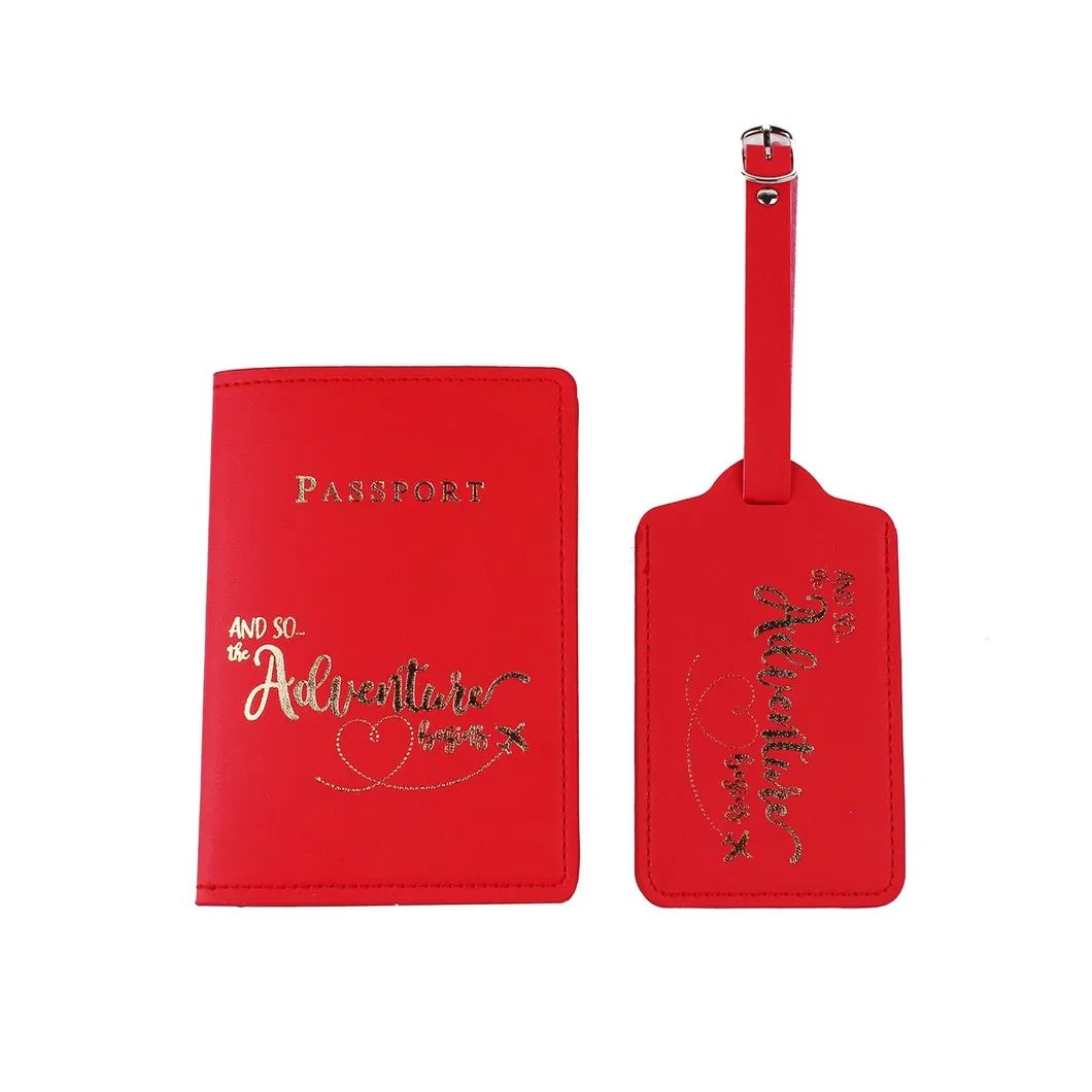 Billetera de viaje para hombres y mujeres, funda de pasaporte de cuero PU con etiqueta de equipaje, soporte de pasaporte y conjunto de etiqueta de equipaje con logo personalizado