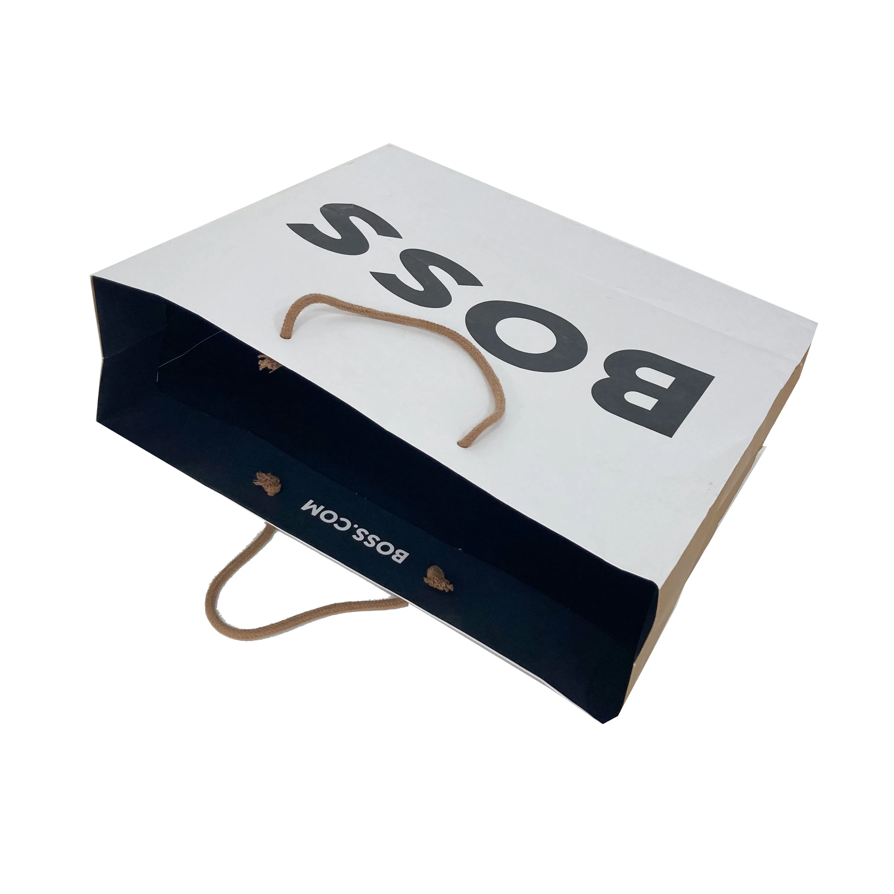 Bolsas de embalaje para regalos de alimentos, zapatos, ropa, prendas, chocolate, bocadillos, papel de cartón kraft marrón con estampado en caliente dorado, personalizado en blanco y negro