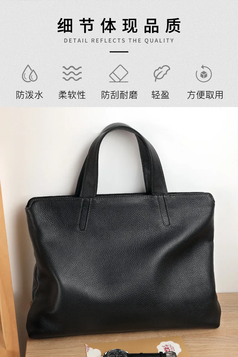Bolso de cuero real para hombres, bolso horizontal casual para hombres, maletín de primera capa de piel de vaca