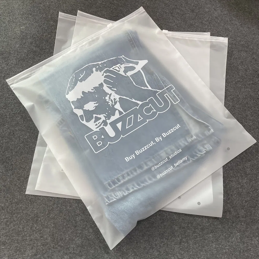 Bolsas de embalaje de plástico con cierre zip, personalizables, compostables, blancas, mate y con acabado mate para prendas de vestir