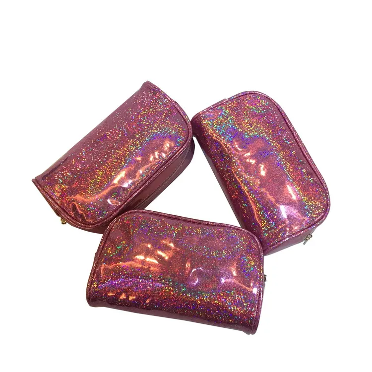 Bolsa de almacenamiento de maquillaje brillante para mujeres, bolsa de viaje de cosméticos con brillo