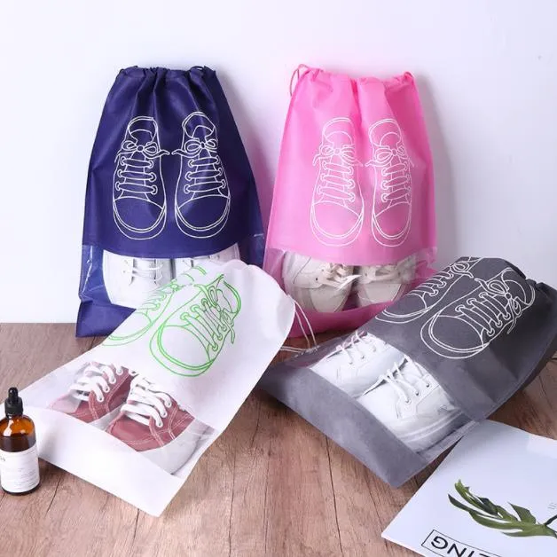 Bolsa de almacenamiento y polvo para zapatos de drawstring no tejido azul en stock