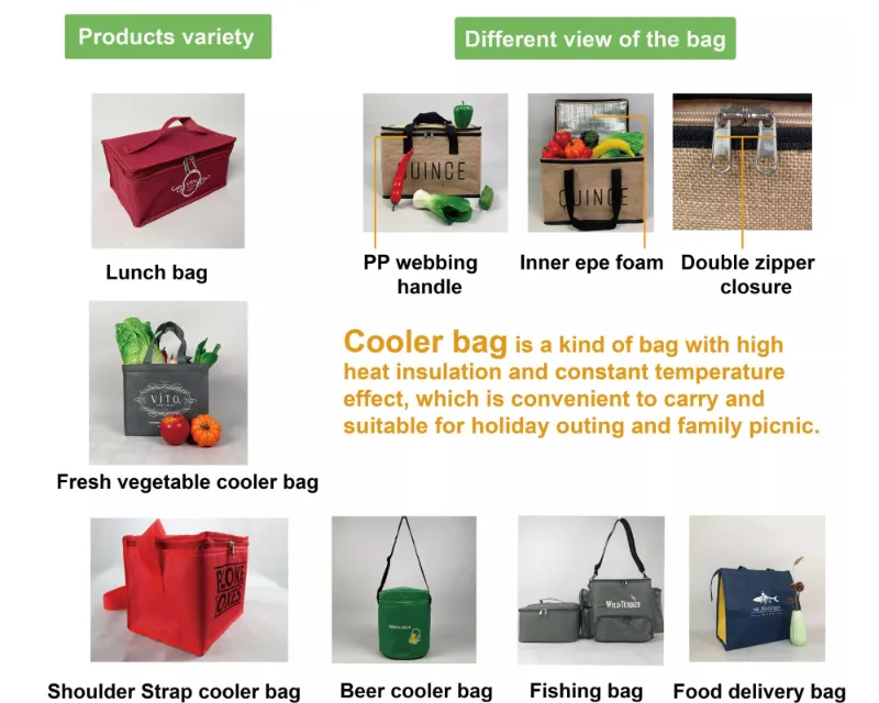 Bolsa térmica de almuerzo de tela no tejida con cremallera, muestra gratuita, bolsa térmica pequeña para alimentos, impermeable, bolsa de almuerzo aislada de tela no tejida