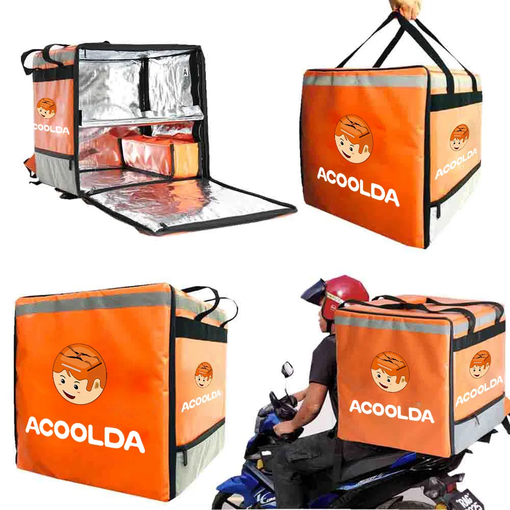 Venta al por mayor de fábrica 500d bolsa de entrega térmica reutilizable para motocicleta, impermeable, aislada, caliente, para comida, scooter, pizza