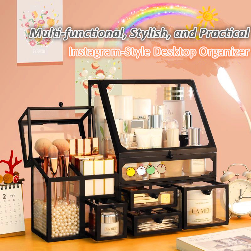 Organizador de Maquillaje de Vidrio de Lujo Estiloso para Almacenamiento Glamuroso