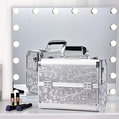 Caja de maquillaje profesional grande de aluminio, organizador de belleza, estuche de tren