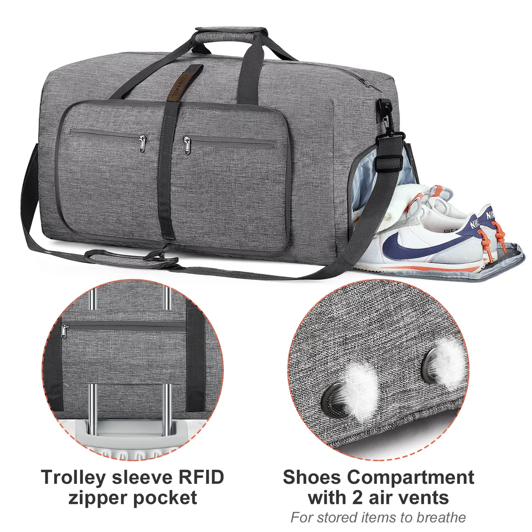Bolsa de viaje grande, plegable y empaquetable con compartimento para zapatos