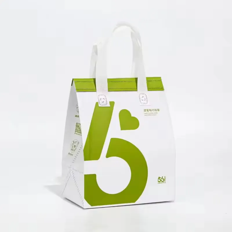 Bolsa térmica personalizada con logo, bolsa de enfriamiento de no tejido, bolsa de comida para llevar aislada, bolsa de entrega de almuerzo para mantener caliente