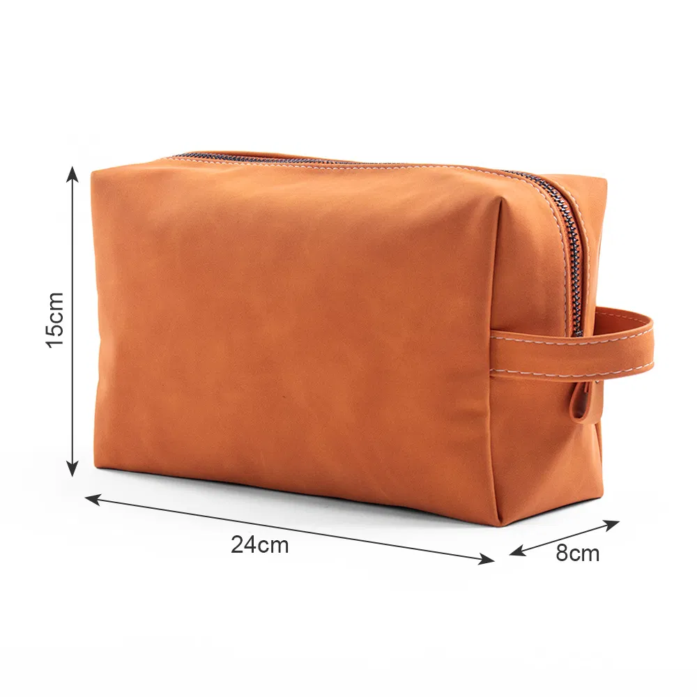 Nuevo diseño de bolsa cosmética con cremallera, organizador de lápiz labial para viajar, estuche de maquillaje de cuero PU