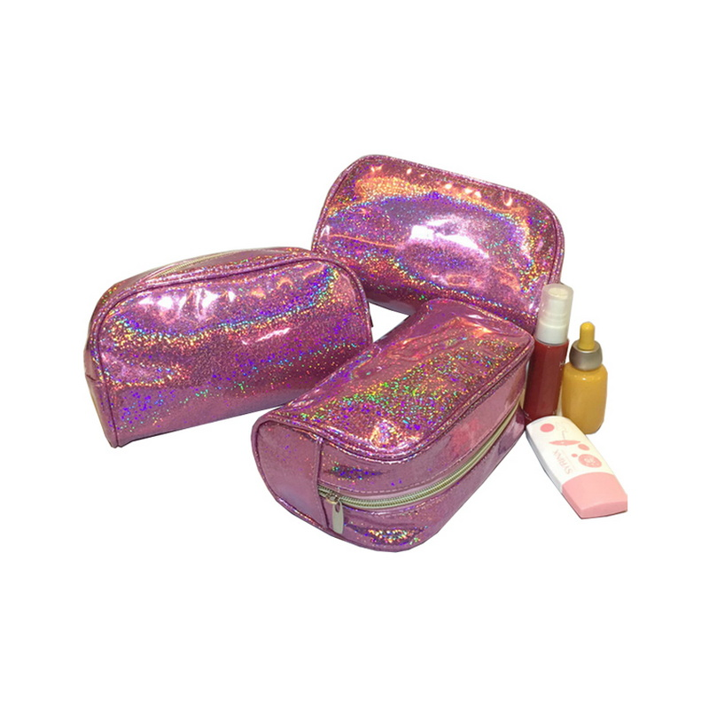 Bolsa de almacenamiento de maquillaje brillante para mujeres, bolsa de viaje de cosméticos con brillo