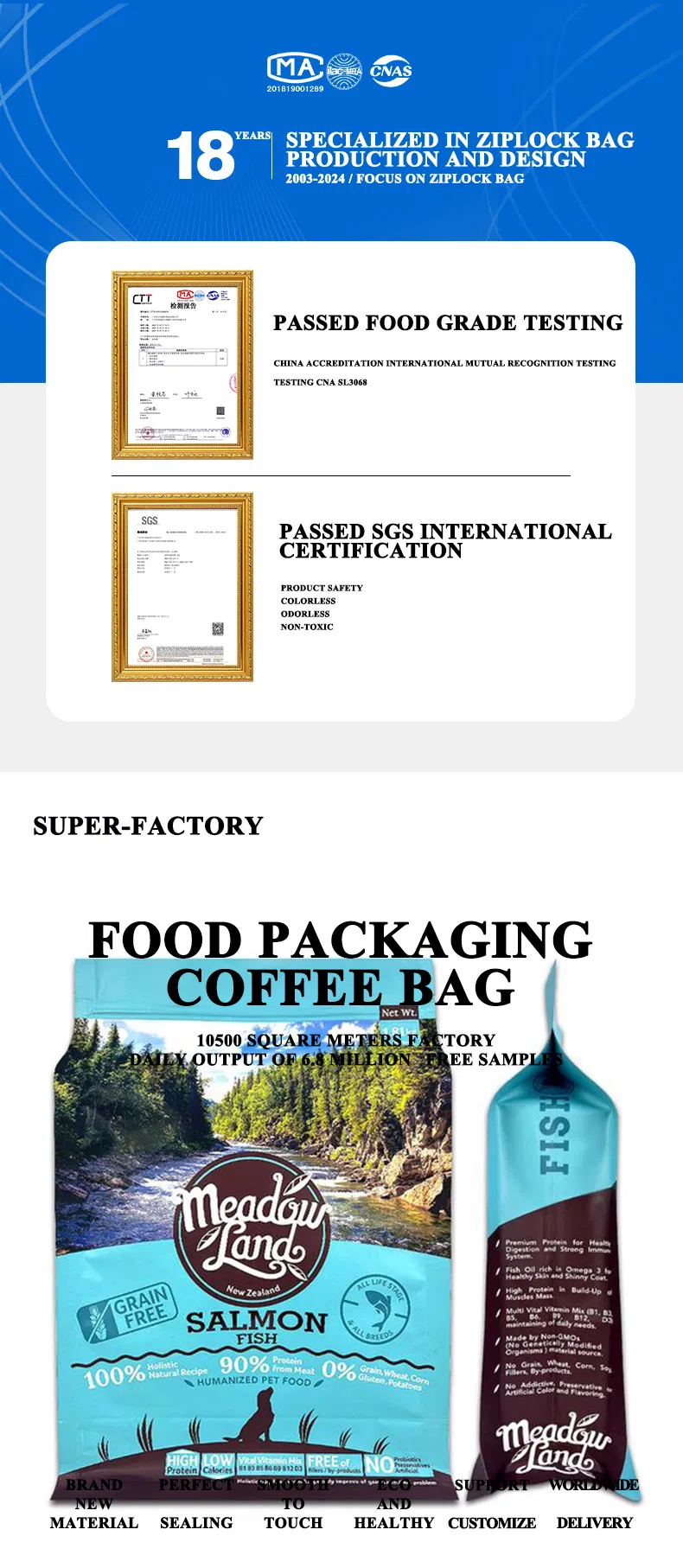 Bolsa de plástico laminado para alimentos médicos Ropa Compras frescas Bolsa de plástico Doypack paquete de café té comida Embalaje embalaje