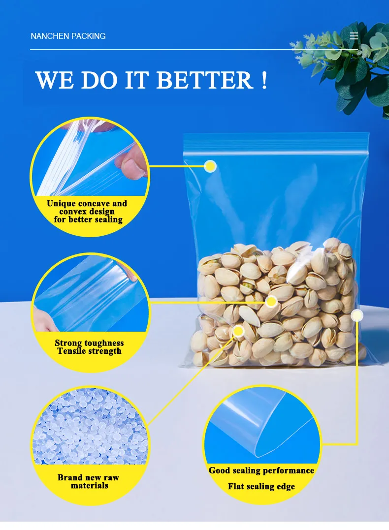 Bolsa de cierre hermético mate translúcido clara, bolsa de plástico LDPE HDPE CPE EVA PE PVC, empaquetado de prendas de vestir, tabletas, dispensación de medicamentos, empaquetado de alimentos