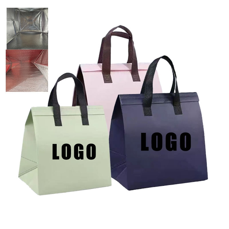 Bolsa térmica desechable personalizada impresa para almuerzo, tote para llevar, bolsas aislantes para catering y bebidas