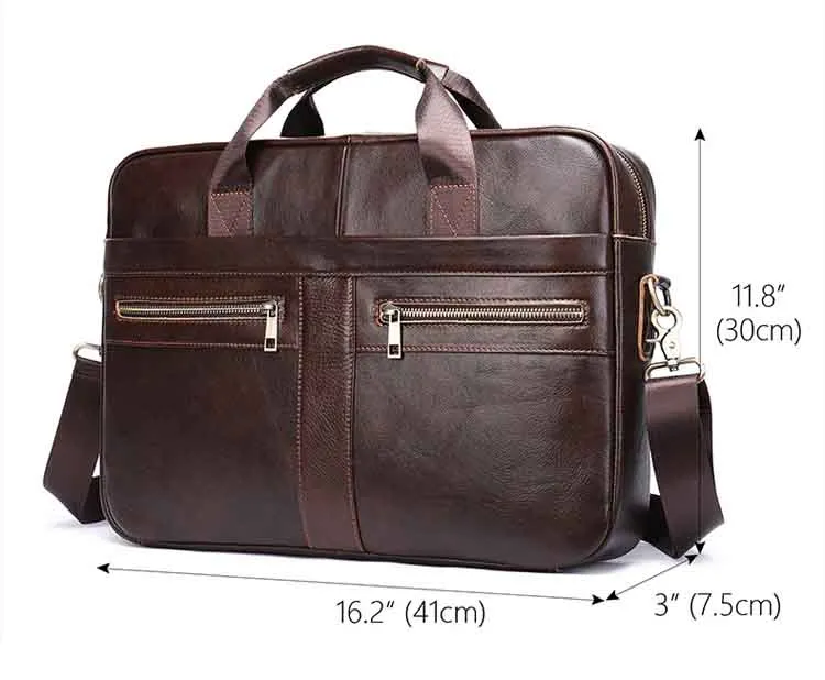 Maletín de Cuero Genuino para Hombre, Bolsa de Hombro, Bolsa de Negocios para Laptop de 14 Pulgadas