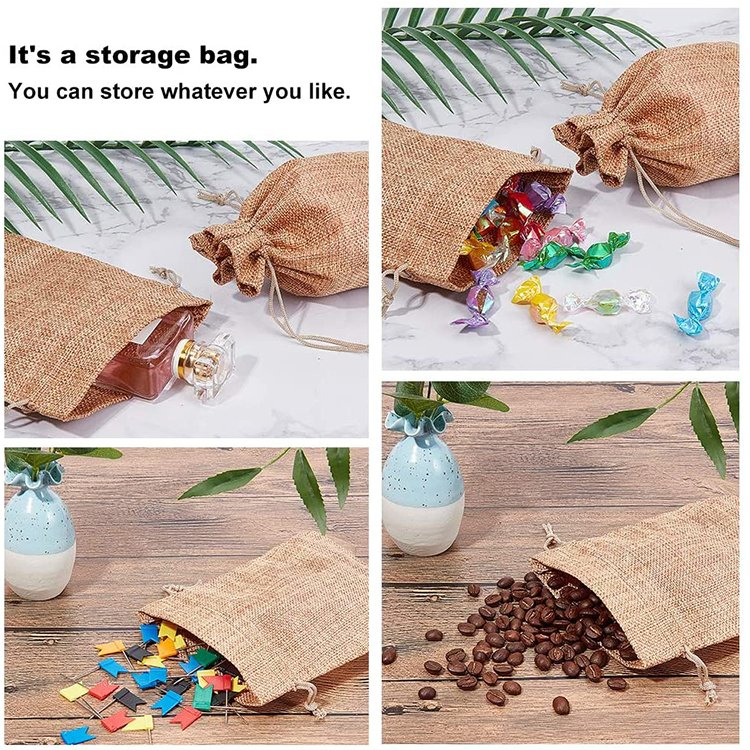 Bolsa de zapatos de tela de yute suave personalizada y personalizada con cordón para embalaje